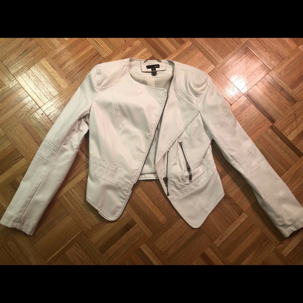 White aqua leather jacket